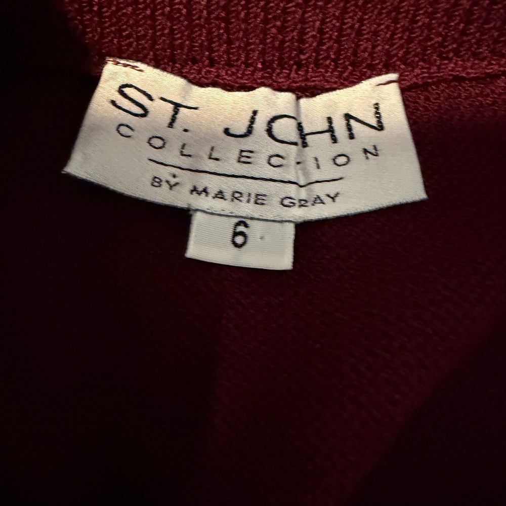 St John Collection Santana Knit Maxi Skirt Womens 6 Burgundy Slit Classic Career - Picture 6 of 7